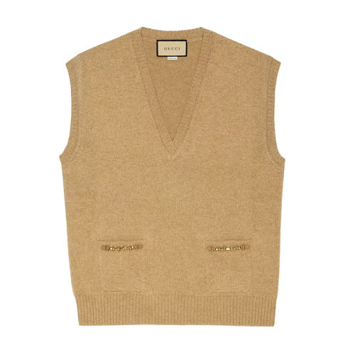 GUCCI/古驰      女士驼色饰链条细节纯羊绒马甲678443XKB1R2184