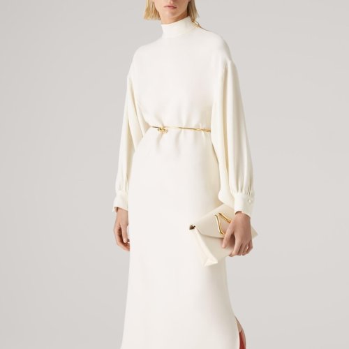 St.John/盛蔷金属环拉链装饰长袖女士连衣裙K111WA1