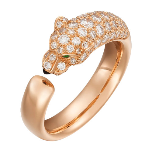CARTIER/卡地亚 PANTHèREDE系列 玫瑰金玛瑙镶嵌祖母绿和钻石豹子指环N4765700