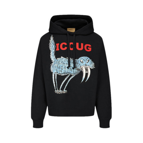 GUCCI/古驰 男士黑色棉质印花长袖卫衣连帽衫 646953-XJDJN-1082