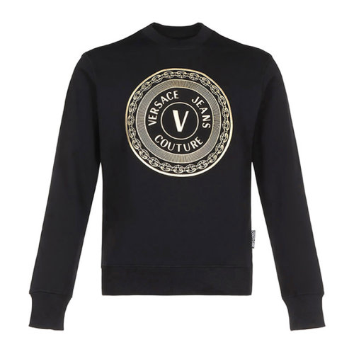 VERSACE JEANS/范思哲牛仔 男士黑色棉质经典字母徽标印花装饰圆领长袖上衣卫衣运动衫套头衫 B7GZA7TX-30318-K42