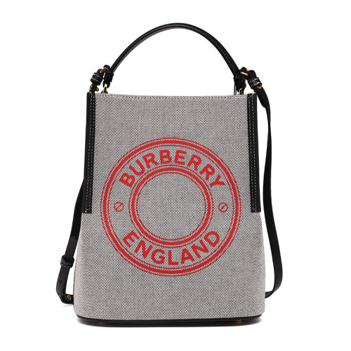 BURBERRY/博柏利女士Peggy小号徽标图案帆布佩格棉质水桶包单肩包8036822