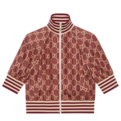 GUCCI/古驰女士粉色/米色GG Supreme印花真丝夹克644588XJCL55281