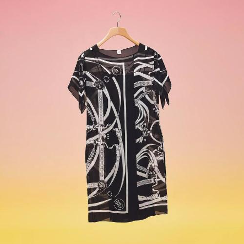  HERMES爱马仕 22年秋冬 女士 连衣裙 Robe Inspiration Tunique imprime ??Promenade du Mat