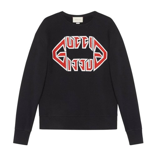 GUCCI/古驰   王俊凯同款  男装 服装 黑色棉质字母logo印花时尚休闲长袖T恤 男士卫衣