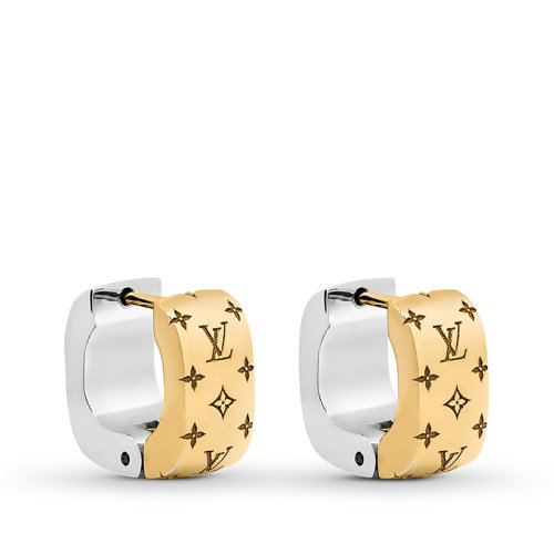 Louis Vuitton/路易威登 22春夏新款NANOGRAM系列 金色/银色双色金属镂刻老花图案耳环M00397
