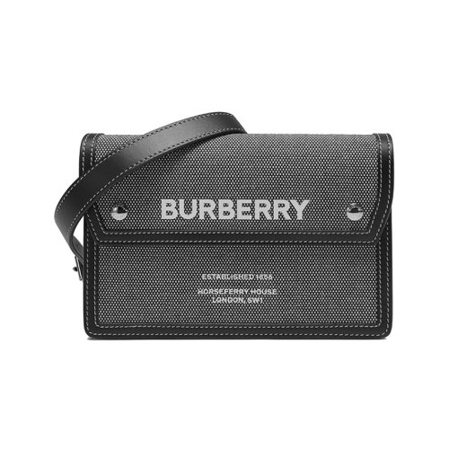 BURBERRY/博柏利 男女通用款织物配皮单肩斜挎包手拿包黑色灰色Horseferry印花 80508441