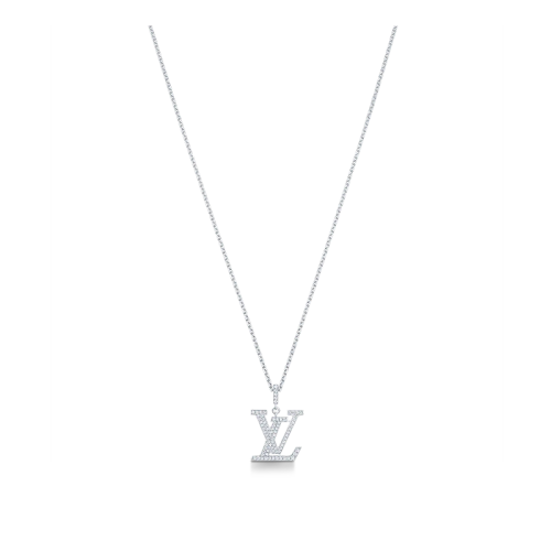 Louis Vuitton/路易威登 BLOSSOM系列 经典款18k金白金钻石LV标志形状吊坠项链Q93670