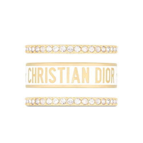 DIOR/迪奥 22新款 DIOR CODE系列 女士金色饰面金属银色调仿水晶白色涂漆装饰“CD”标志戒指套装R1256ODELQ_D03S