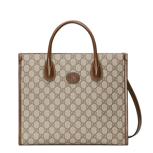 GUCCI/古驰 经典款 男女同款GG Supreme帆布棕色皮革饰边小号单肩手提包?65998392TCG8563