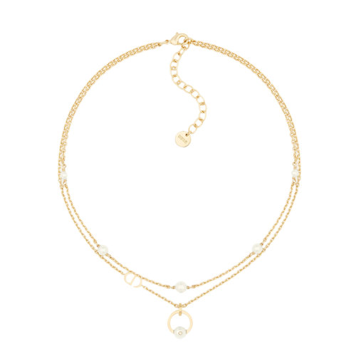 DIOR/迪奥 22新款PETIT CD系列 女士金色饰面金属“CD”标志白色树脂珠饰项链N1819PTCCY_D03S