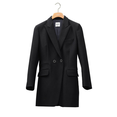 HERMES/爱马仕 22年秋冬新款 女士黑色羊毛混纺纽扣开合精致剪裁夹克西装外套H2H0201DP0238