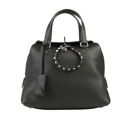 Valentino/华伦天奴  女包女士黑色皮革时尚百搭铆钉装饰手提包  PW2B0B30LRP 0NO