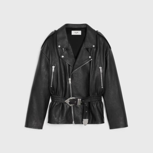  CELINE赛琳思琳 22年秋冬 男士 夹克 HORSE水牛皮革配腰带机车夹克 2ED07055O.38NO