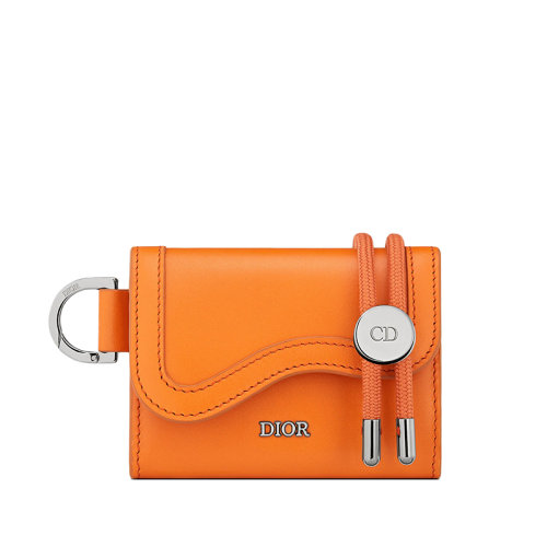 DIOR/迪奥 22春夏新款SADDLE系列 男士橙色光滑牛皮革翻盖搭配肩带马鞍卡夹卡包2ADBC295CNC_H125