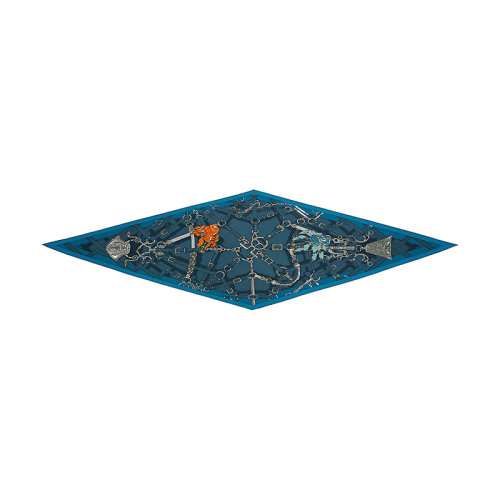 HERMES/爱马仕 22年早春新款 Losange系列 男士蓝色拼色羊绒真丝混纺围巾H433159T02