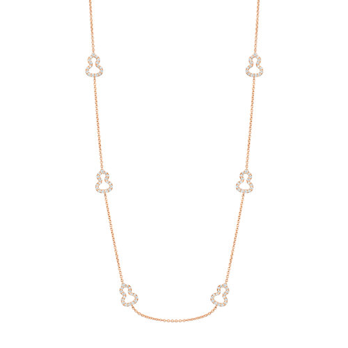 QEELIN/麒麟珠宝 WULU系列 18K金玫瑰金镶嵌钻石镂空葫芦装饰长项链WU-022-FPONL8-RGD