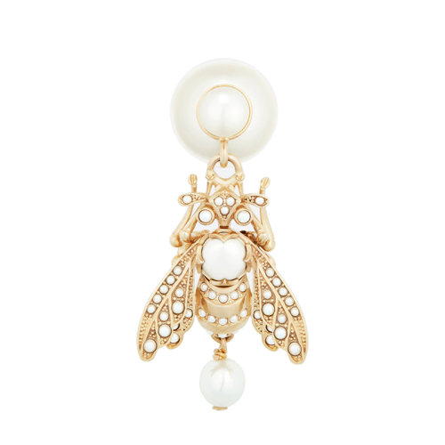 DIOR/迪奥 22新款DIOR TRIBALES系列 女士白色树脂珍珠饰金色镶嵌珠饰小蜜蜂吊饰耳钉耳环E2029WOMRS_D301