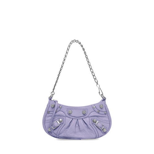 Balenciaga/巴黎世家 22新款LE CAGOLE系列 女士迷你淡紫色小羊皮饰银扣拉链开合单肩手提链条半月包6958141VG9Y5304