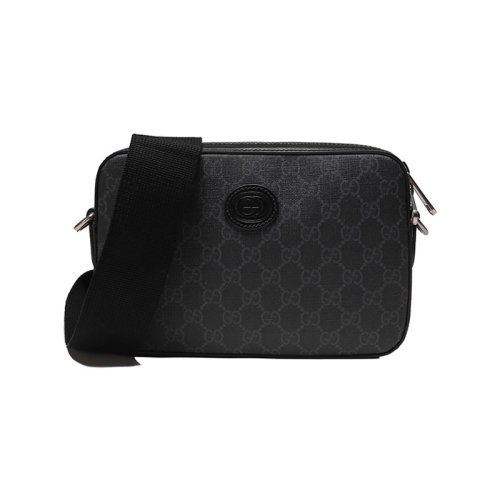 GUCCI/古驰【22秋冬新款】男士帆布配皮互扣式双G单肩斜挎包双G老花图案 703468 92THF