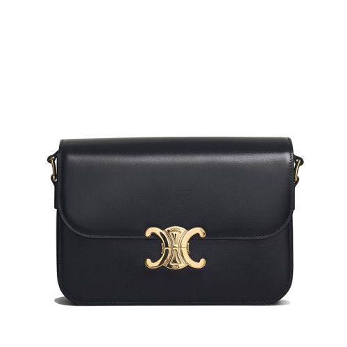 CELINE/赛琳 经典款TRIOMPHE系列 女士中号黑色亮泽牛皮革金扣单肩斜跨包187363BF4.38NO