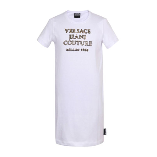 VERSACE JEANS/范思哲牛仔 女士纯色棉质经典字母徽标印花装饰圆领短袖连衣裙 D2HUA451-30177 多色可选