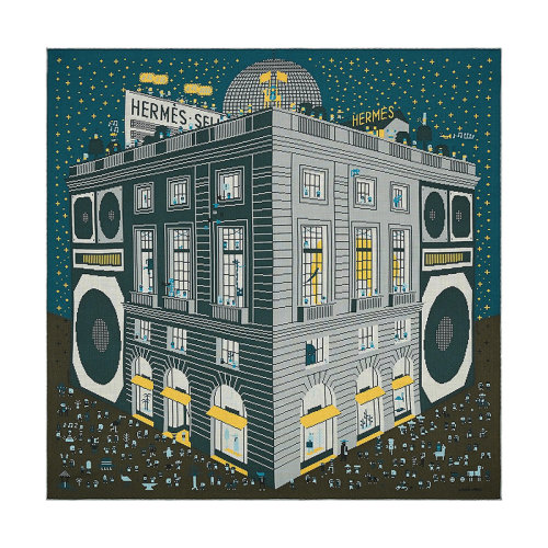 HERMES/爱马仕 22年早春新款 Carré H 100 Faubourg Party系列 男士拼色羊绒真丝混纺围巾H103808T04