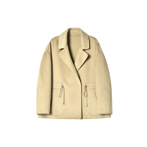 GeleiStory/GeleiStory 欧美时尚羊毛短外套女2022年冬季新款气质翻领系带抽绳收腰毛呢外套女士大衣