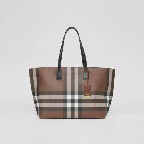  BURBERRY 22年秋冬 女士 中号格纹拼皮革托特包 80525041