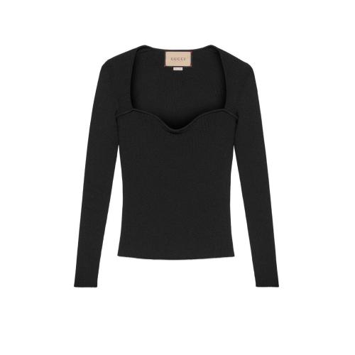  GUCCI古驰 22年秋冬 女士 弹力粘胶纤维紧身上衣 670629 XKB1Q 1000 预定商品2-6周发货