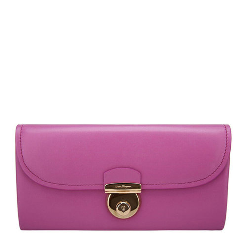 Salvatore Ferragamo/菲拉格慕 女士玫红色牛皮长款钱夹钱包