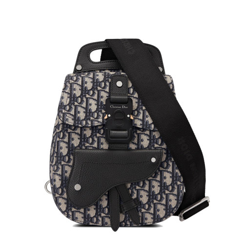 DIOR/迪奥 22新款GALLOP系列 男士米色黑色老花提花面料配粒面牛皮革翻盖开合单肩斜挎手提包1ADBO022YKY_H27E