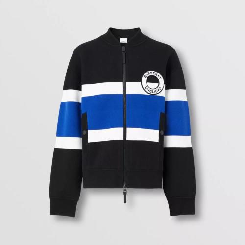  BURBERRY 22年秋冬 男士 徽标图案条纹羊毛混纺飞行夹克 80587391