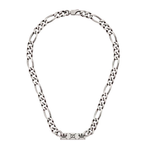 GUCCI/古驰 22新款阿迪达斯联名款 男女同款925纯银三叶草徽标刻花马衔索链项链710077J84000728