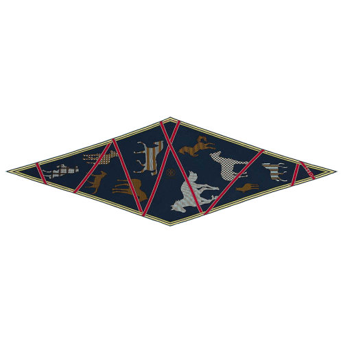 HERMES/爱马仕 男士海军蓝/卡其色/红色羊绒真丝Clan Equestre围巾H432513T21