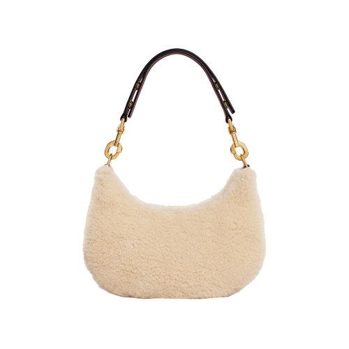 Celine/赛琳 22新款 女士中号自然色/棕色剪羊毛配小牛皮手提单肩包196923EKY.02NT