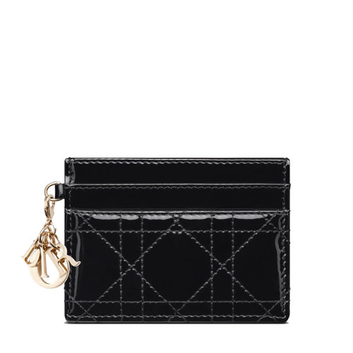 DIOR/迪奥 22新款女士黑色漆皮小牛皮藤格纹缝线饰多个卡位卡包S0974OVRB_M900