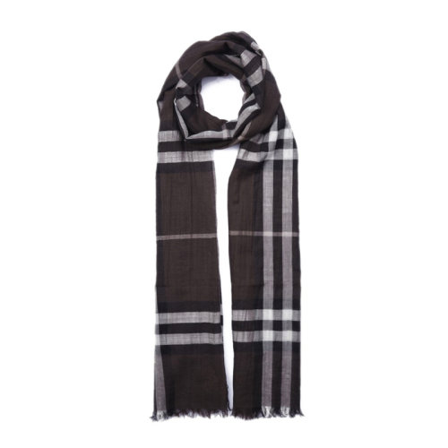 BURBERRY/博柏利 中性款褐灰色经典格纹羊毛围巾围脖 3902535