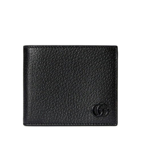 GUCCI/古驰 22春夏新款GG Marmont系列 男士黑色皮革同色调树脂双G装饰双折钱包4287261T56F1000
