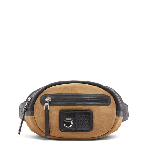 LOEWE/罗意威 20  男士黑色/深金色再生帆布和绒面革拉链开合圆形腰包0010594794