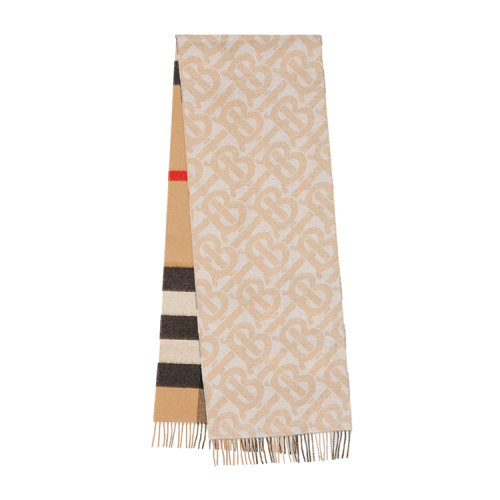 BURBERRY/博柏利 双面两用格纹拼专属标识羊绒围巾 80437311