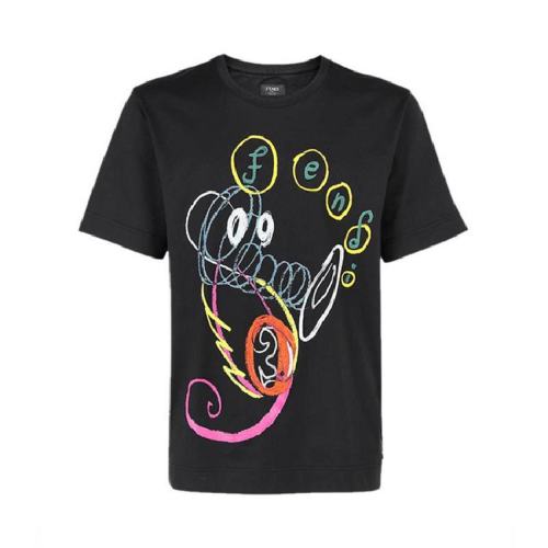  FENDI/芬迪 男士黑色棉质短袖T恤 FY0936AH15 F0QA1 PLFSX