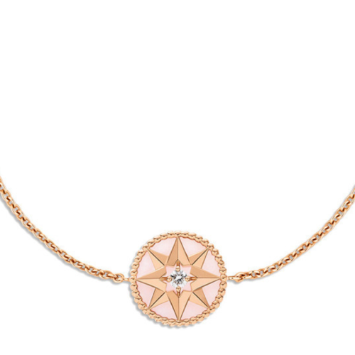 DIOR/迪奥  明星同款ROSE DES VENTS 八芒星镶嵌钻石和粉红色蛋白石色釉漆黄金手链 JRDV95003_0000