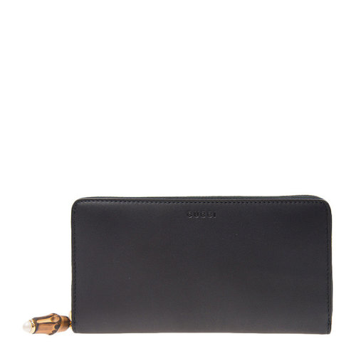 GUCCI/古驰  女士黑色牛皮长款拉链钱包手拿包