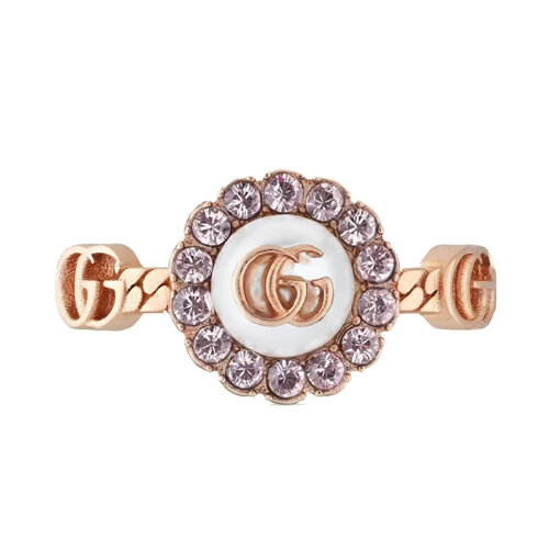 GUCCI/古驰 22新款 女士玫瑰金色金属饰双G链条水晶树脂花朵戒指702585I98755570