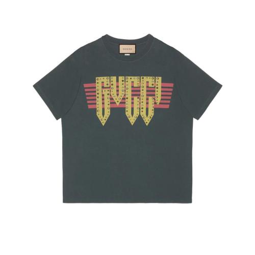  GUCCI古驰 22年秋冬 男士 饰Gucci印花针织棉T恤 616036 XJEUD 1117