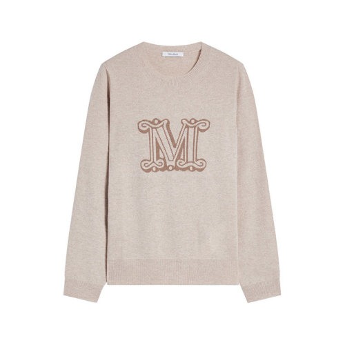 MaxMara/麦丝玛拉 【22秋冬新款】 女士山羊绒圆领长袖针织衫羊绒衫毛衣米色徽标图案 13661029 BIMBA