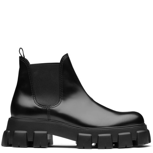 PRADA/普拉达 秋冬 Monolith系列 男士黑色亮面皮革切尔西靴2TE174_B4L_F0002