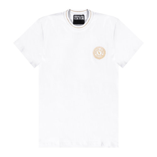 VERSACE JEANS/范思哲牛仔 男士白色棉质经典V字母徽标刺绣装饰圆领短袖上衣T恤 B3GWA7TF-30319-K41