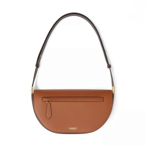 BURBERRY/博柏利 20 秀款Olympia系列 暖棕褐色滑面小牛皮半月包腋下包单肩包